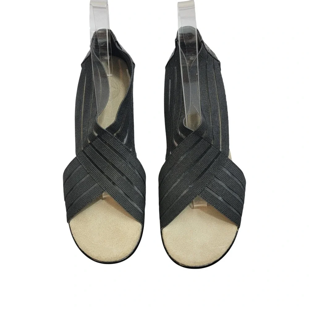 Charleston Shoe Co NEW Black Elastic Strappy Sandals Heels Croc Embossed Heel 9